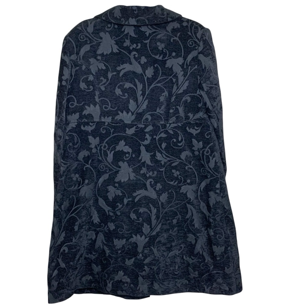 Vintage Black Velvet Jacket Baroque Floral 13/14 Button Front Mid Length Trench - Picture 3 of 15